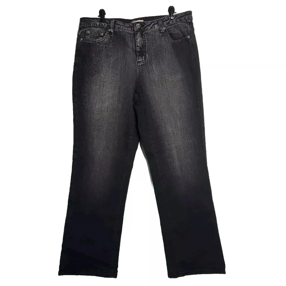 Faded Glory Womens Size 18W High Rise Black Washed Straight Leg Jeans Casual